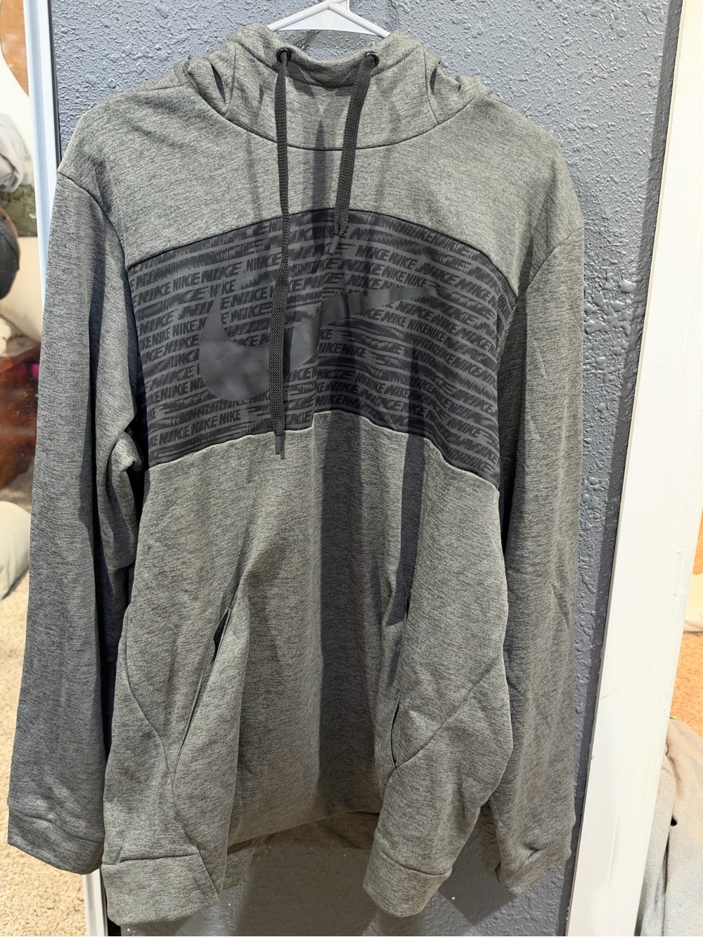 Nike Gray Men’s Pullover Hoodie with Tonal Logo Panel